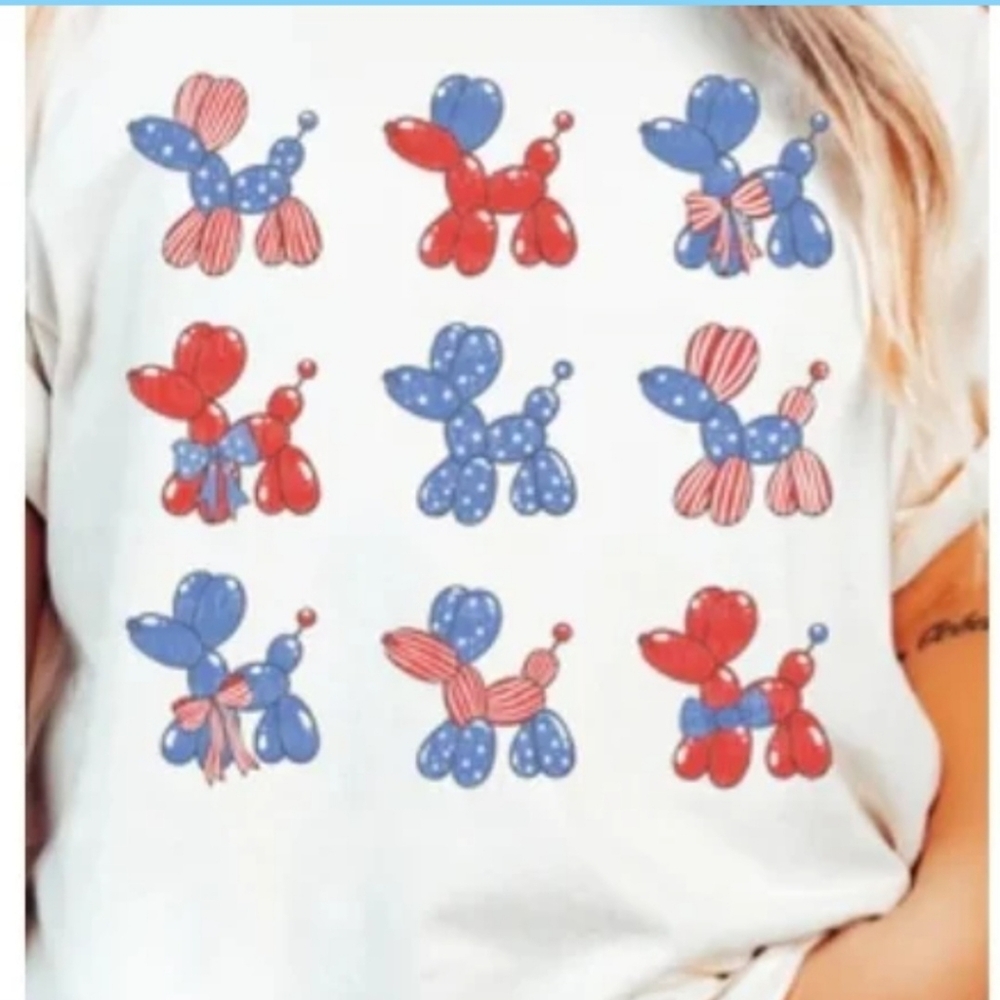 Balloon Dog Graphic Tee — Red & Blue Print.